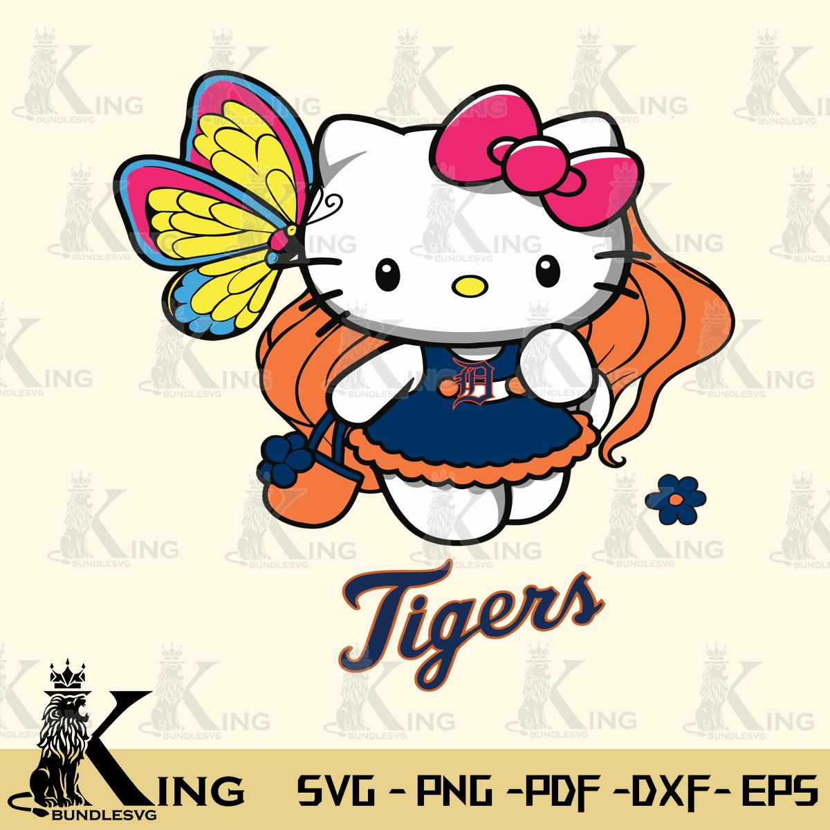 Detroit Tigers Kitty Wings & Flowers Svg Eps Dxf Png File, Digital Download