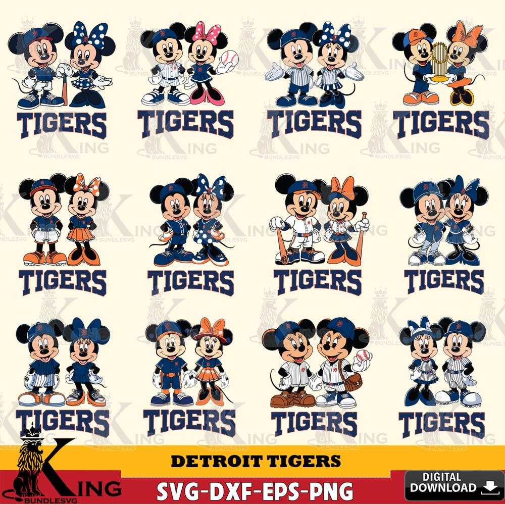 Detroit Tigers Mickey Minnie MLB Bundle SVG DXF EPS PNG PDF, MLB for Cricut, Silhouette, Digital Download , file cut