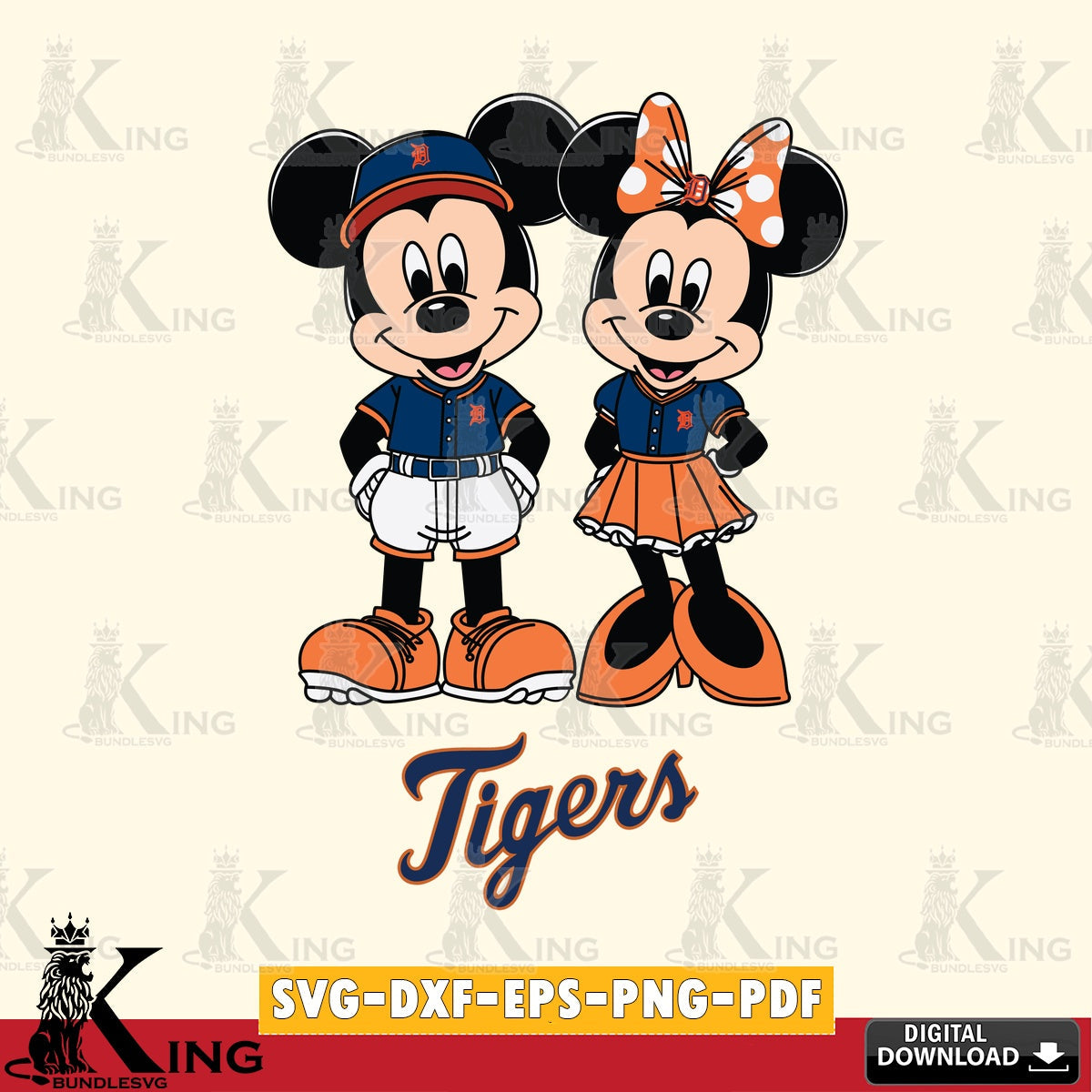 Detroit Tigers Mickey Minnie Mouse Baseball SVG file , For Cricut, File cut , Digital Download , PDF File, Cut Files
