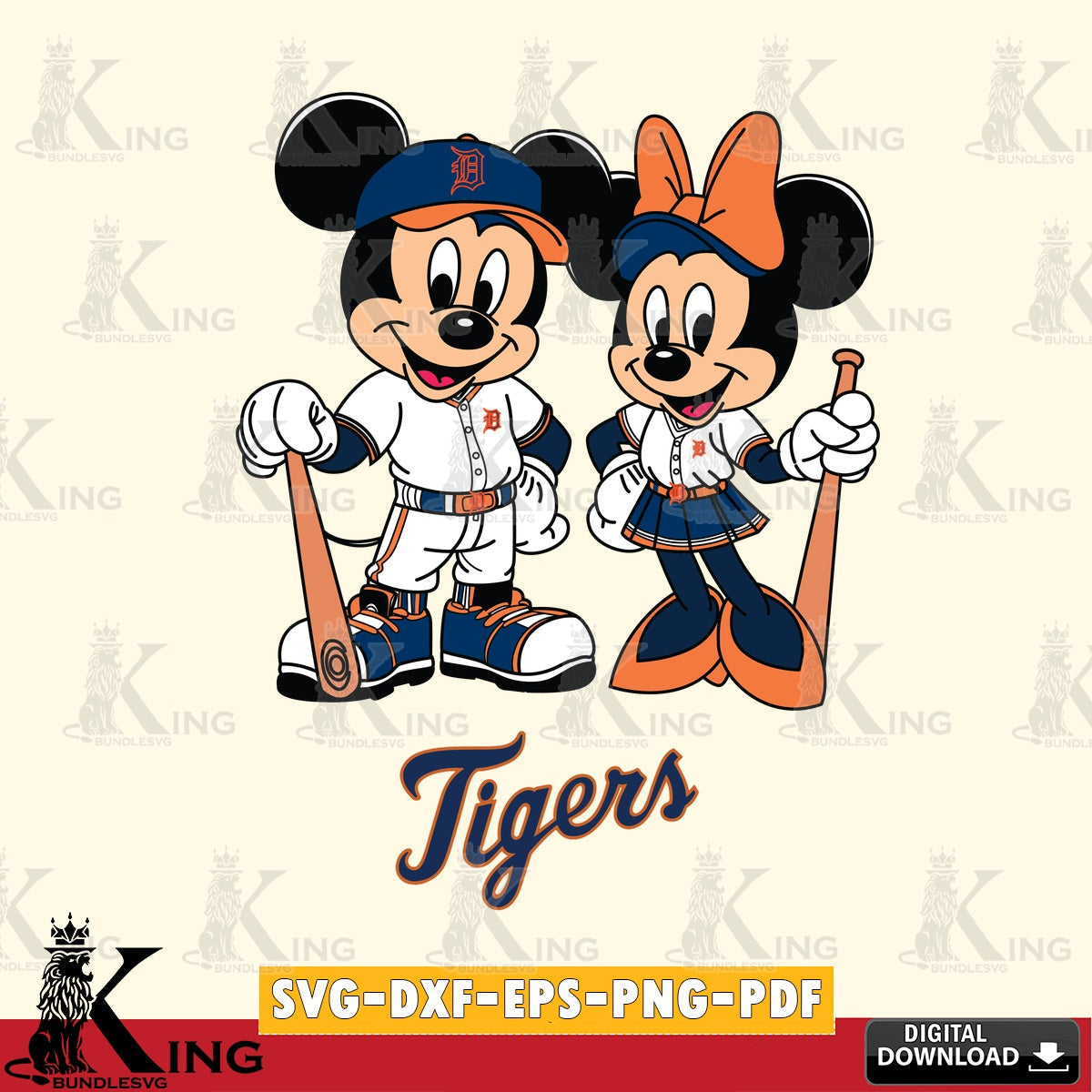 Detroit Tigers Mickey Minnie Mouse player SVG file , For Cricut, File cut , Digital Download , PDF File, Cut Files