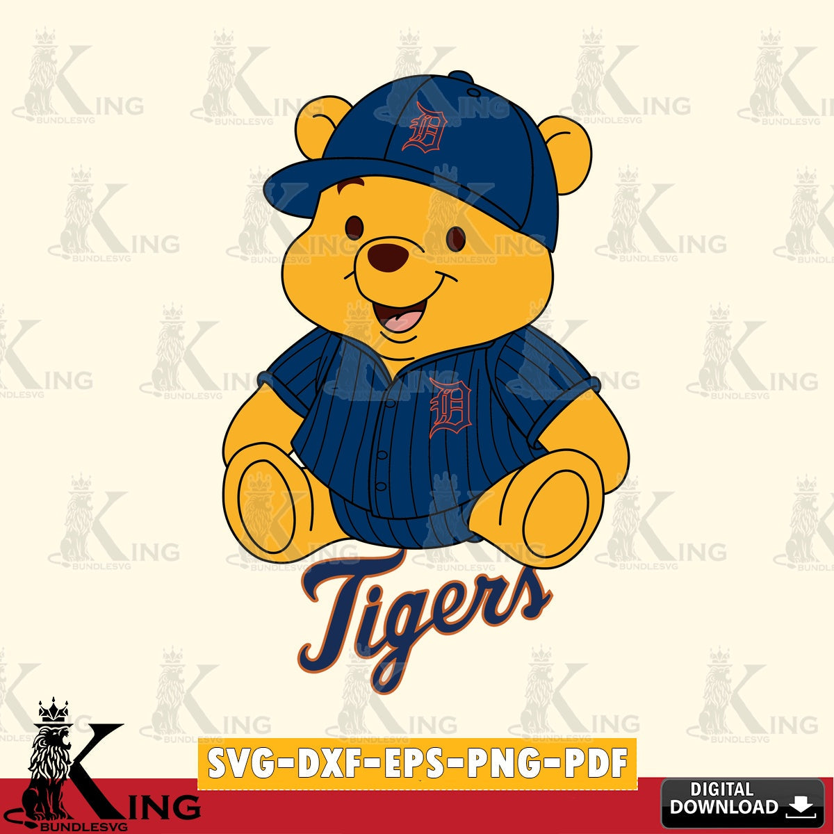 Creative design featuring Detroit Tigers Winnie the Pooh cute baseball digital file for silhouette cameo and cricut projects