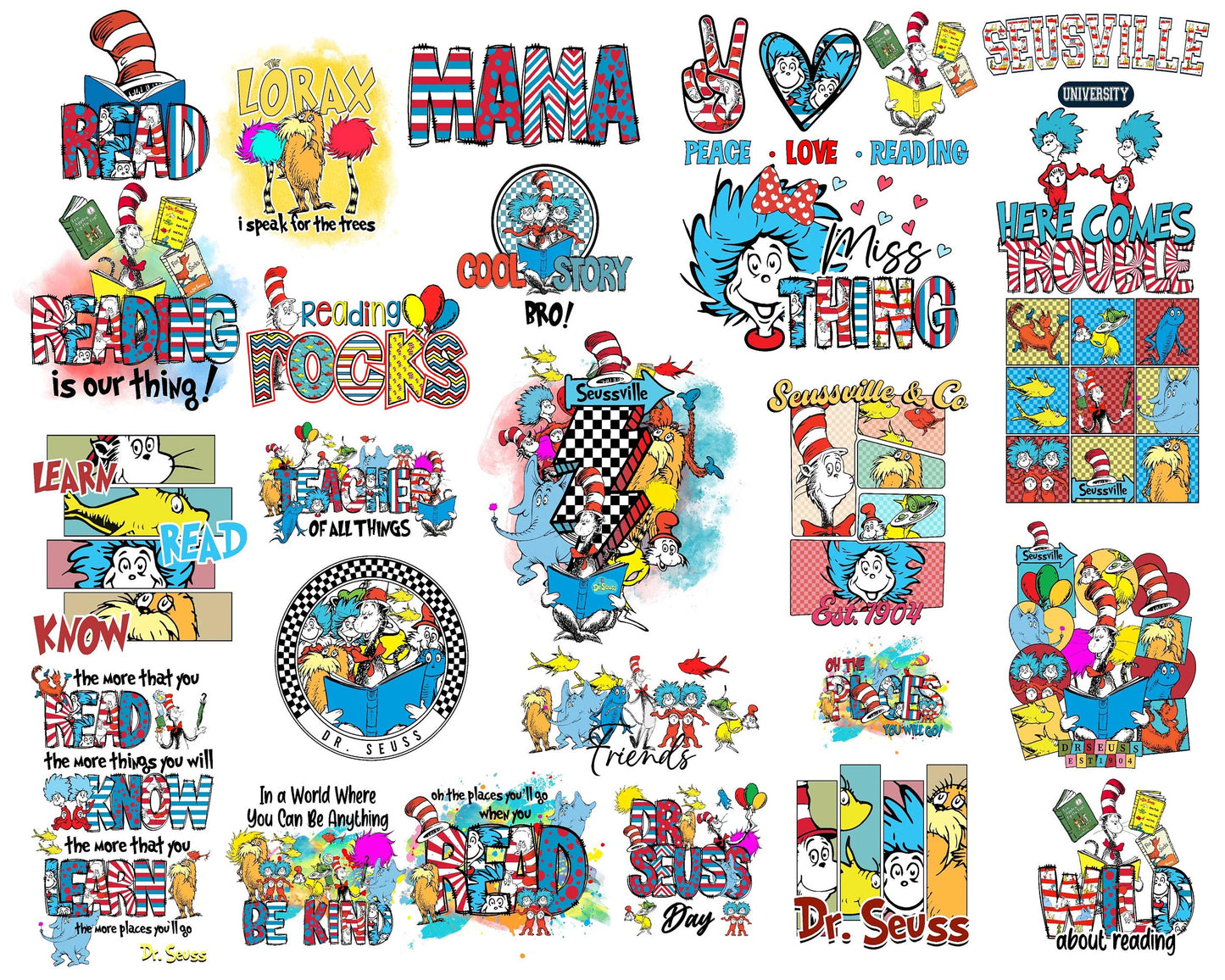 Dr. Suess Png Bundle, Dr. Suess Alphabet Png, Cat In The Hat Png bundle, Digital download , Instant Download