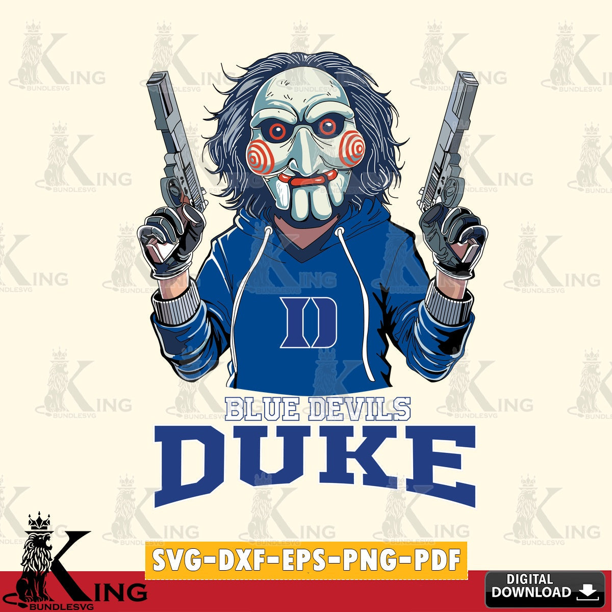 Vector design showing Duke Blue Devils Jigsaw Billy Football, NCAA cut, SVG PNG files perfect for Cricut and Silhouette cutting
