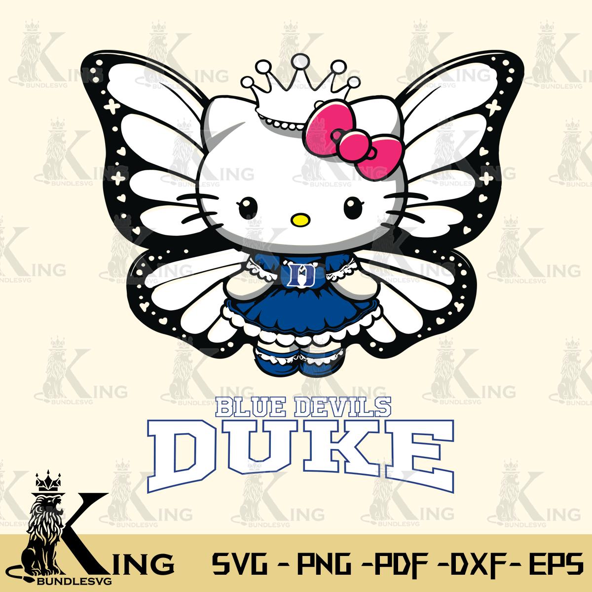 Duke Blue Devils Kitty Wings & Flowers Svg Eps Dxf Png File, Digital Download