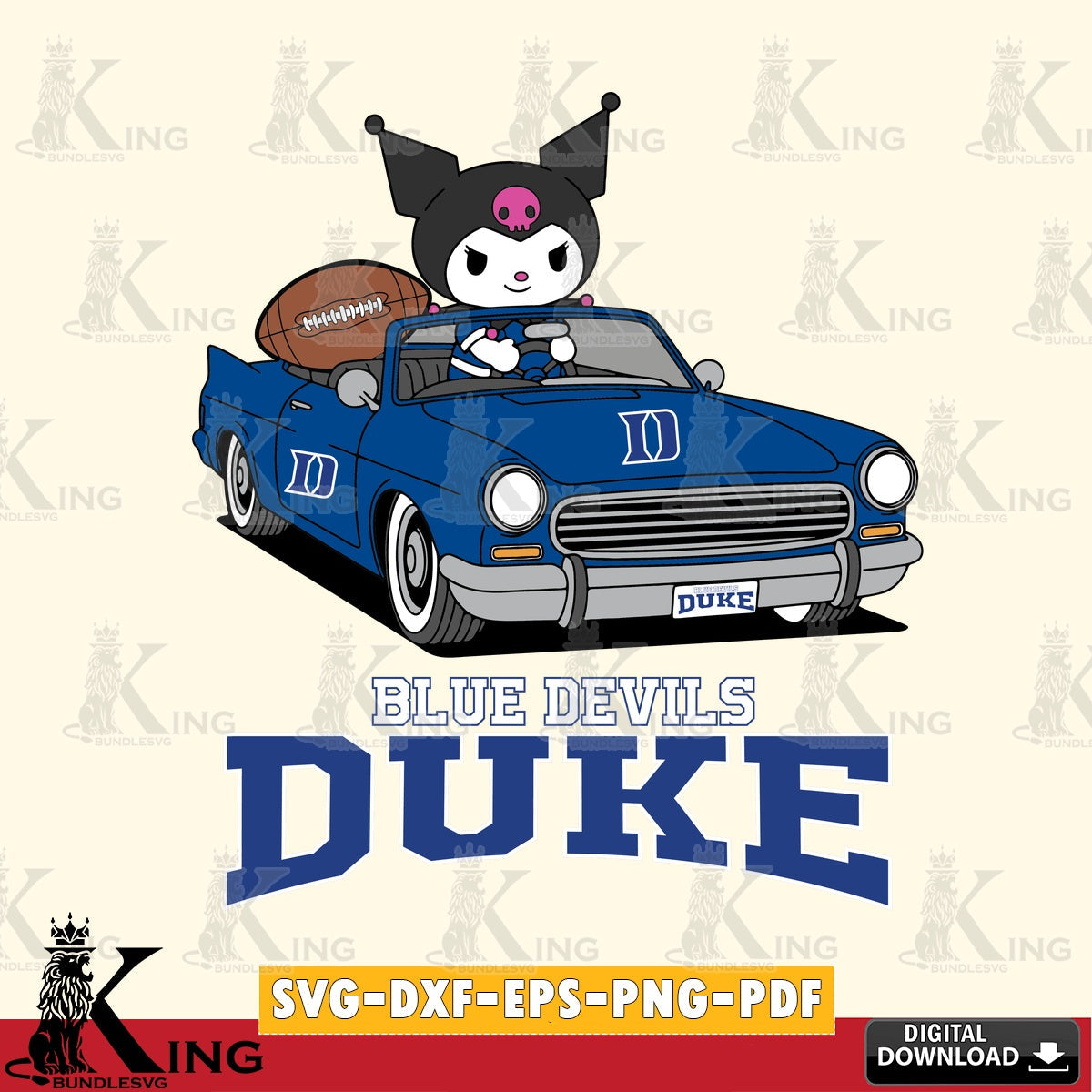 Duke Blue Devils Kuromi Car Football Game SVG file, Cricut, Cut file , Digital Download , Instant Download, Sanrio svg, Clipart