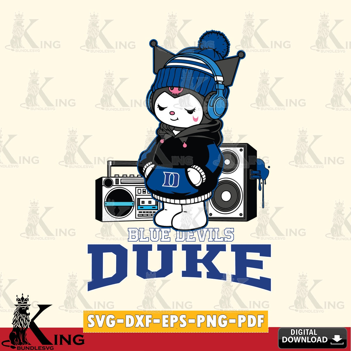 Duke Blue Devils Kuromi Football Music SVG file, Cricut, Cut file , Digital Download , Instant Download, Sanrio svg, Clipart