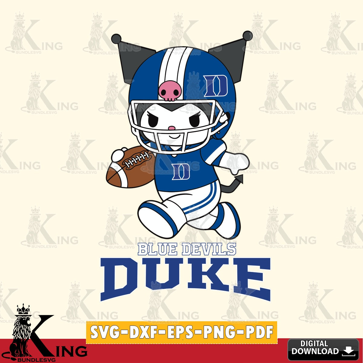 Duke Blue Devils Kuromi Football Run SVG file, Cricut, Cut file , Digital Download , Instant Download, Sanrio svg, Clipart