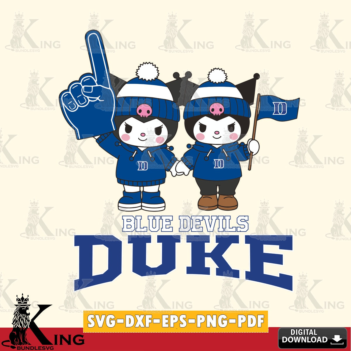 Duke Blue Devils Kuromi rugby Fan SVG file, Cricut, Cut file , Digital Download , Instant Download, Sanrio svg, Clipart