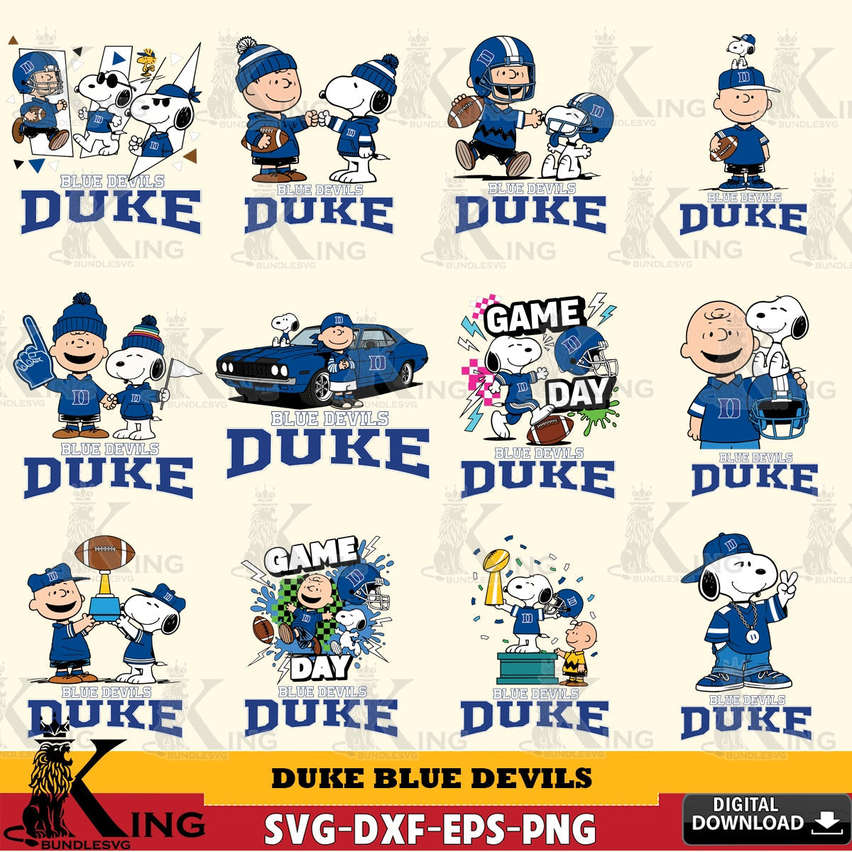 Duke Blue Devils Peanuts Football NCAA Bundle SVG, Cricut, Cut file , Digital Download , Instant Download, Peanuts svg, NCAA svg, Football svg, Sport svg