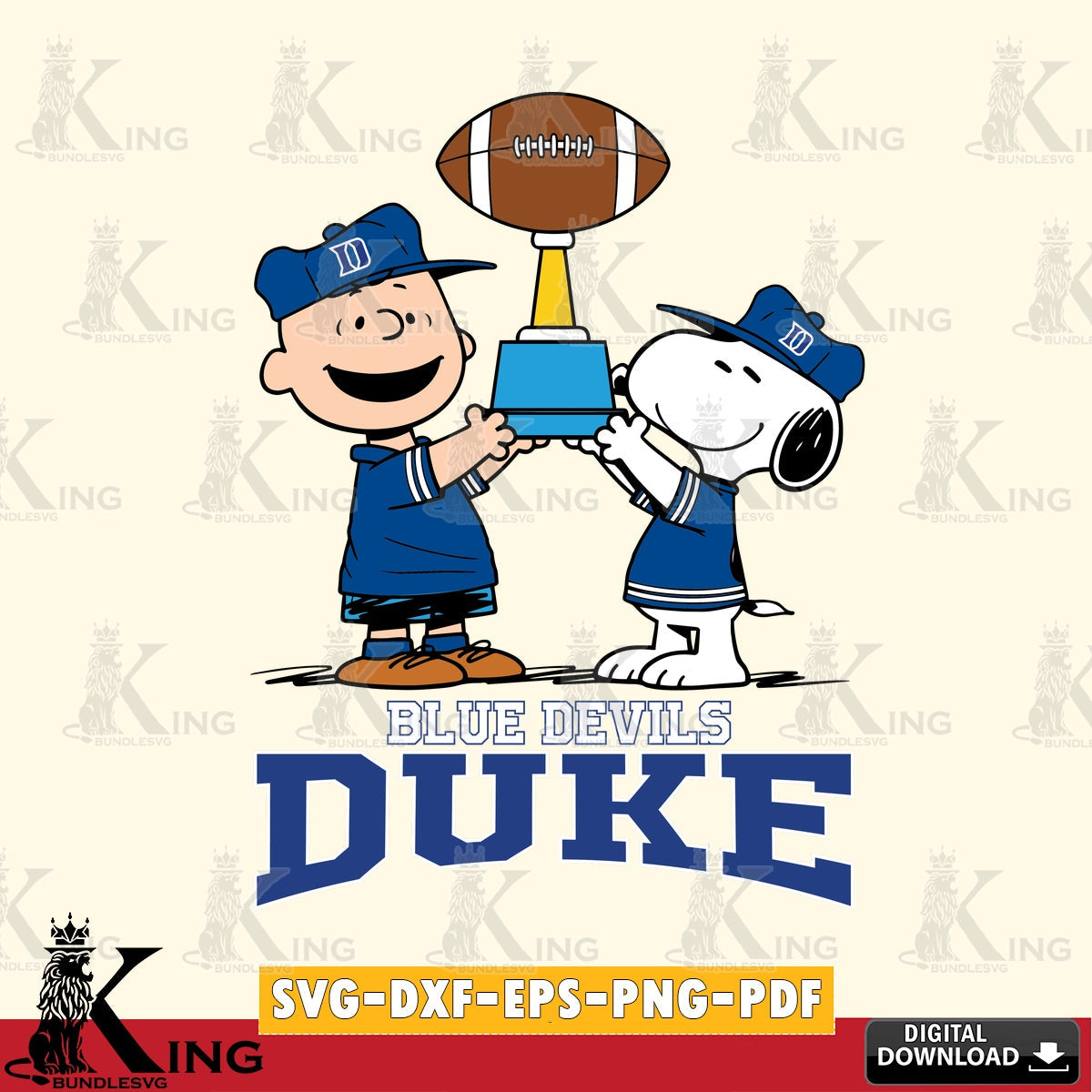 Duke Blue Devils Peanuts Football Trophy SVG, Cricut, Cut file , Digital Download , Instant Download, Peanuts svg, NCAA svg, Football svg, Sport svg