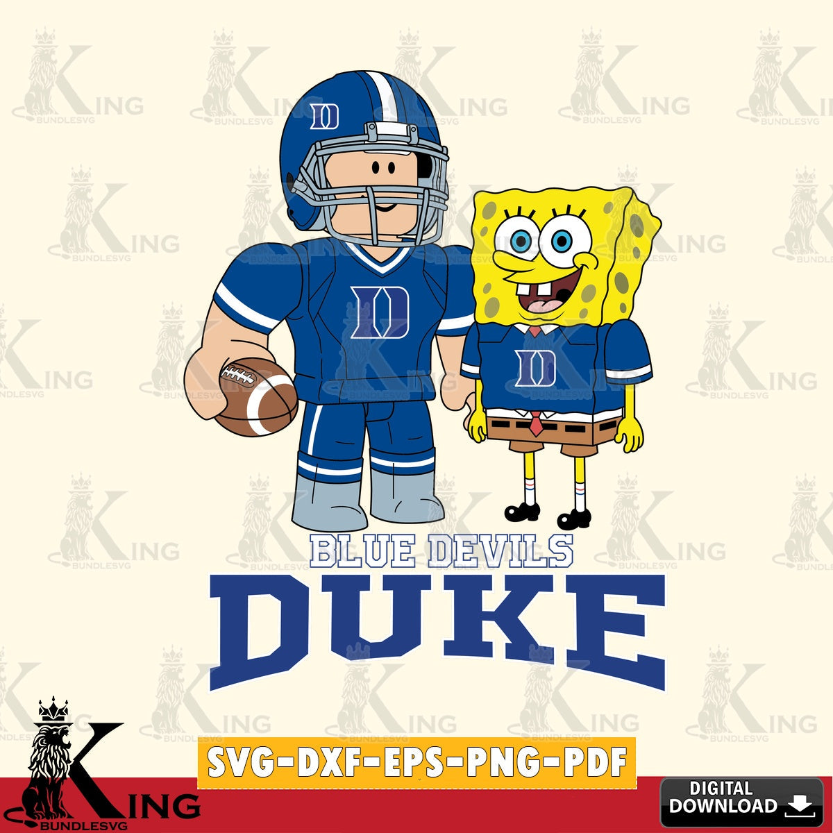 Duke Blue Devils Roblox & Spongebob Football SVG file , NCAA Cricut, File cut , Digital Download , PDF File