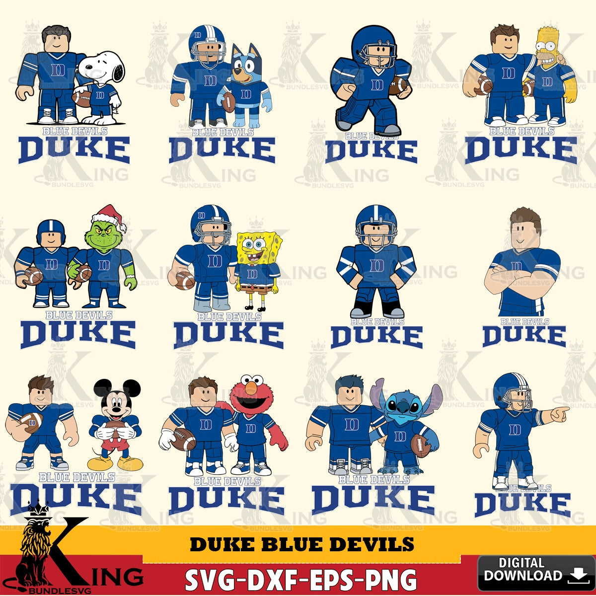 Duke Blue Devils Roblox With Friends football NCAA Bundle SVG file , NCAA Cricut, File cut , Digital Download , PDF File