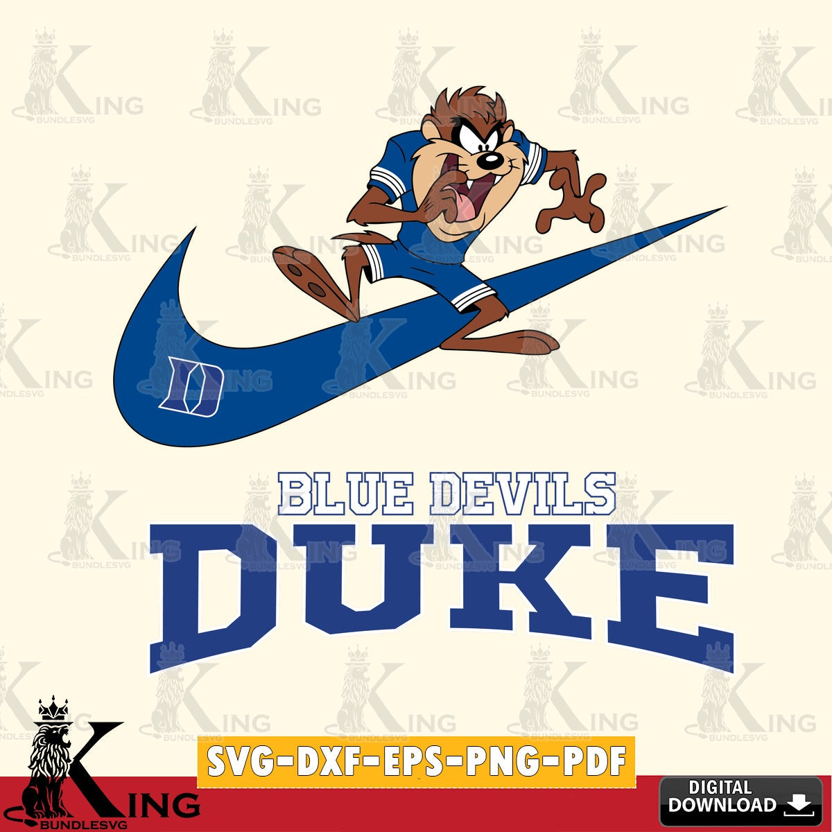Duke Blue Devils Taz Football Nike SVG file, Cut file , Digital Download , Instant Download, Taz svg, NCAA svg