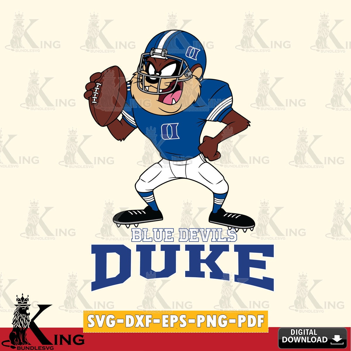 Duke Blue Devils Taz Football Player SVG file, Cut file , Digital Download , Instant Download, Taz svg, NCAA svg