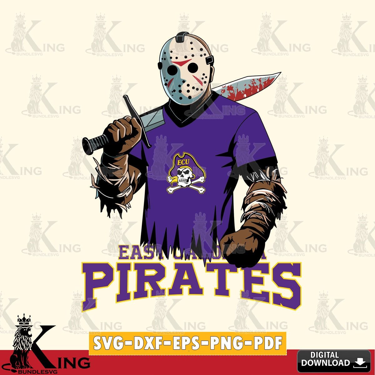 Eye-catching graphic of East Carolina Pirates Jason Voorhees Football, a digital download for Cricut Maker and paper crafts
