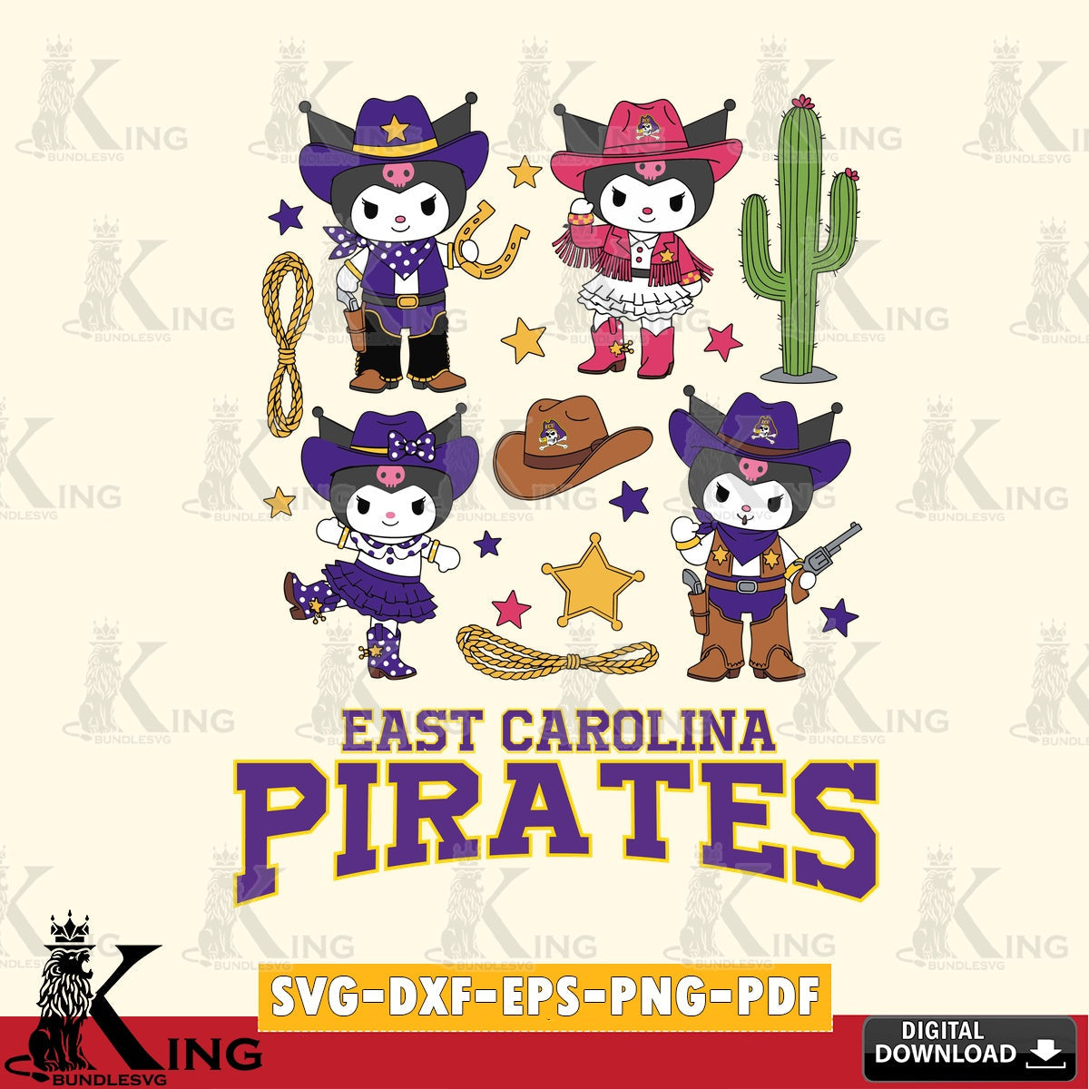 East Carolina Pirates Kuromi Cowboy Western SVG file, Cricut, Cut file , Digital Download , Instant Download, Sanrio svg, Clipart