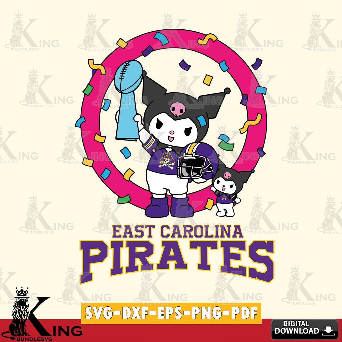 East Carolina Pirates Kuromi Football Champion SVG file, Cricut, Cut file , Digital Download , Instant Download, Sanrio svg, Clipart