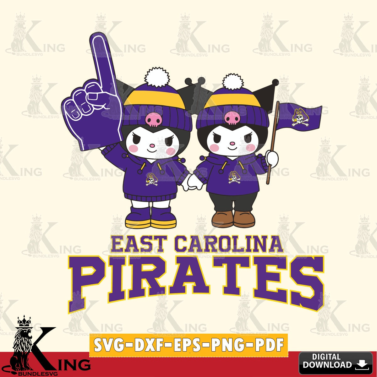 East Carolina Pirates Kuromi rugby Fan SVG file, Cricut, Cut file , Digital Download , Instant Download, Sanrio svg, Clipart