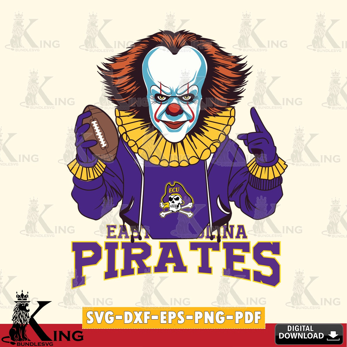 Eye-catching graphic of an East Carolina Pirates Pennywise football player, a cut file ideal for vinyl projects and T-shirt