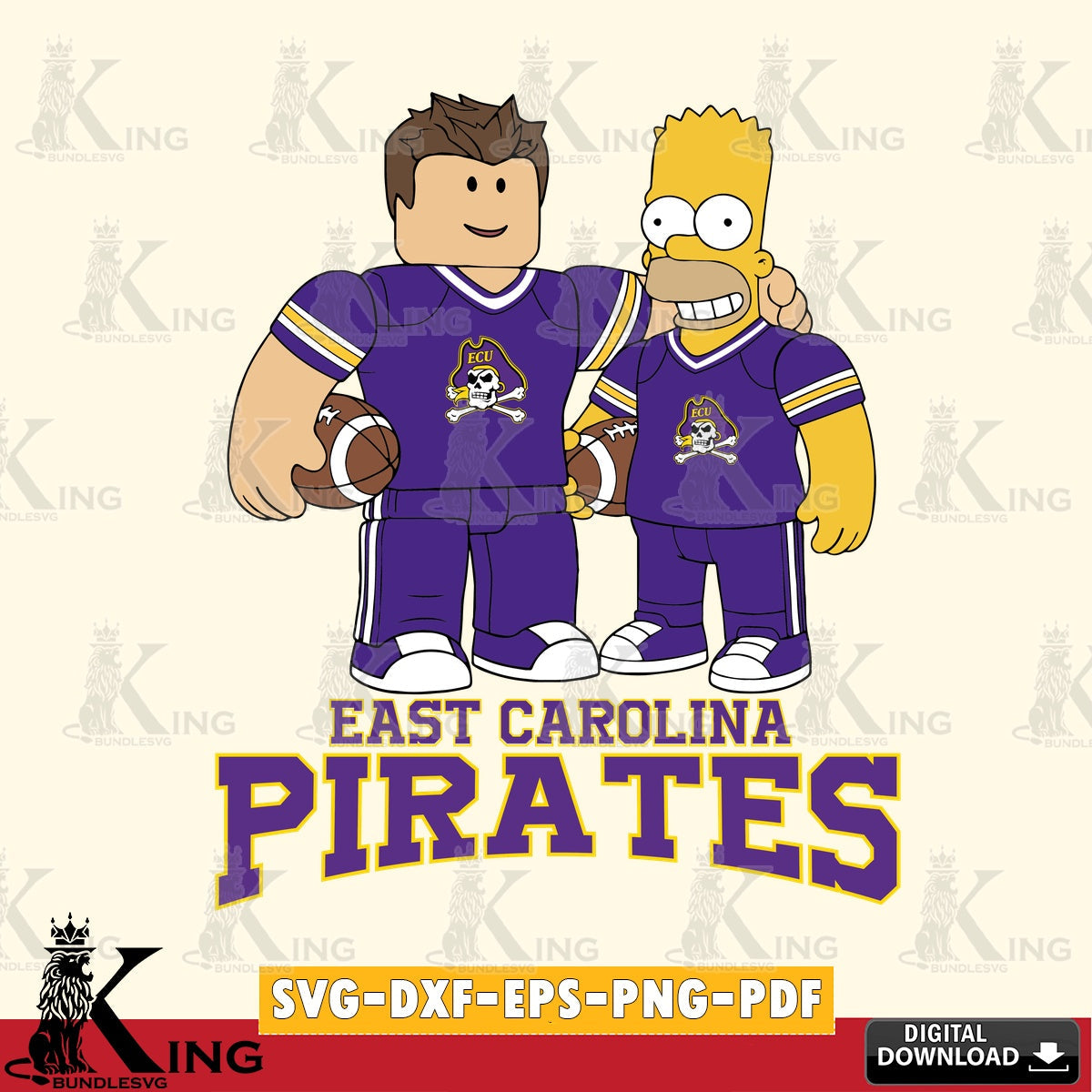 East Carolina Pirates Roblox & Homer Simpson Football SVG file , NCAA Cricut, File cut , Digital Download , PDF File