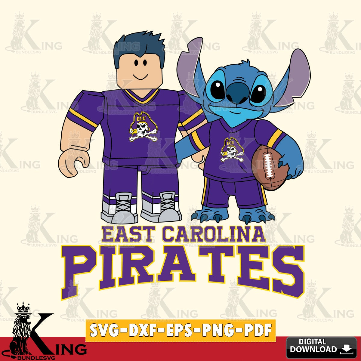 East Carolina Pirates Roblox & Stitch Football SVG file , NCAA Cricut, File cut , Digital Download , PDF File