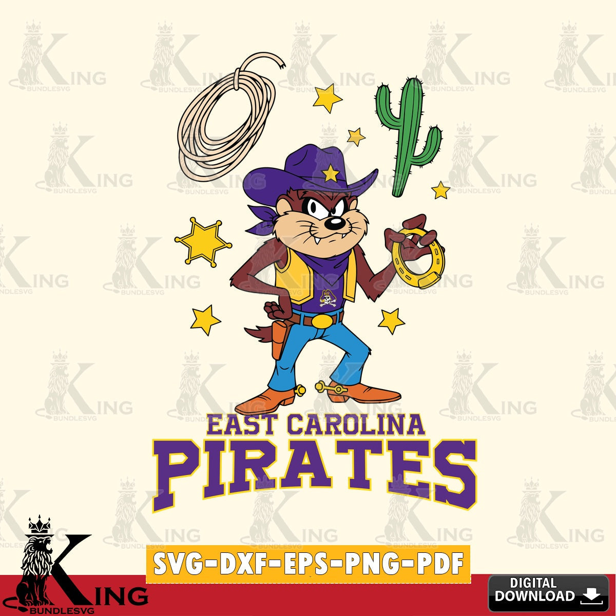 East Carolina Pirates Taz Cowboy Western SVG file, Cut file , Digital Download , Instant Download, Taz svg, NCAA svg