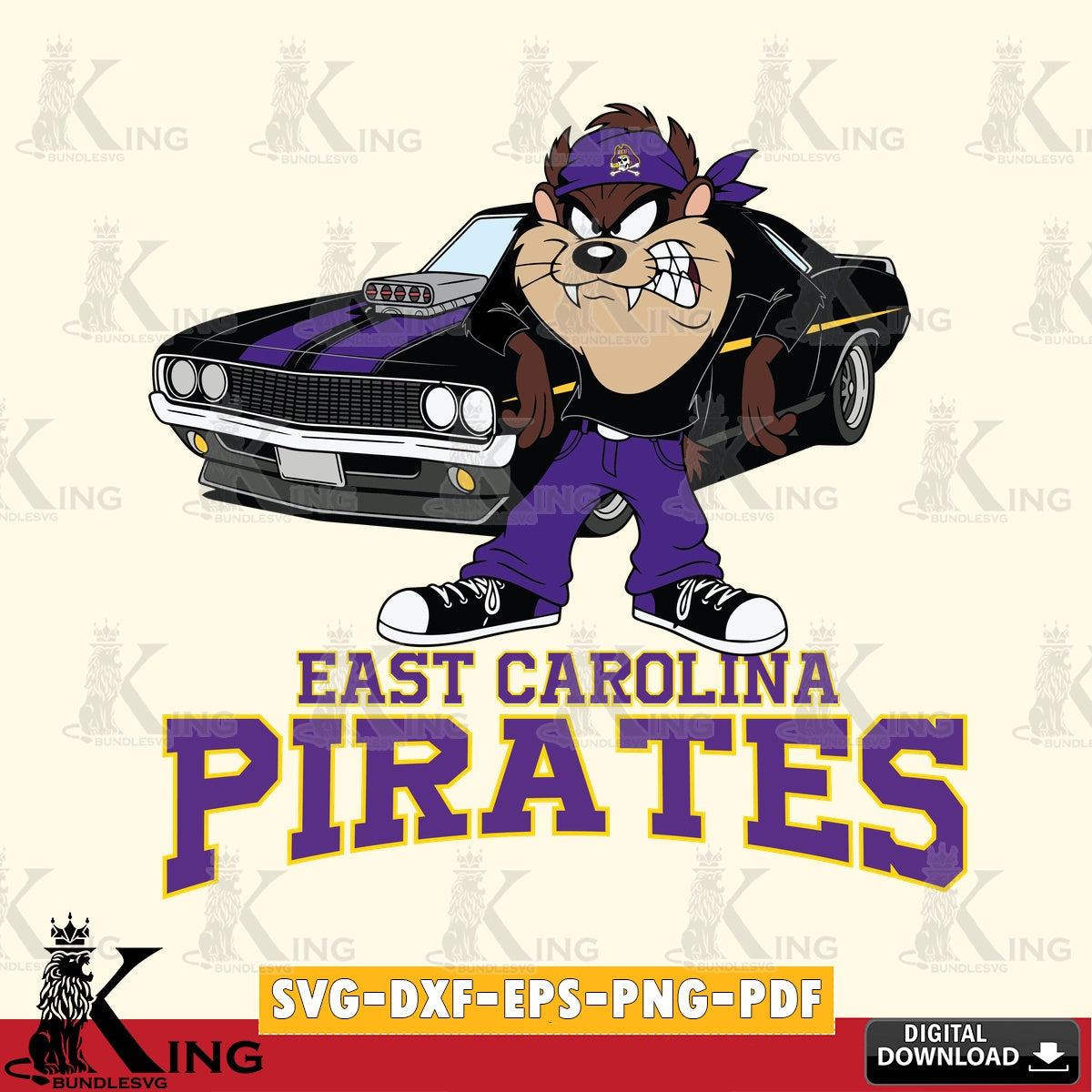 East Carolina Pirates Taz Racing Car SVG file, Cut file , Digital Download , Instant Download, Taz svg, NCAA svg