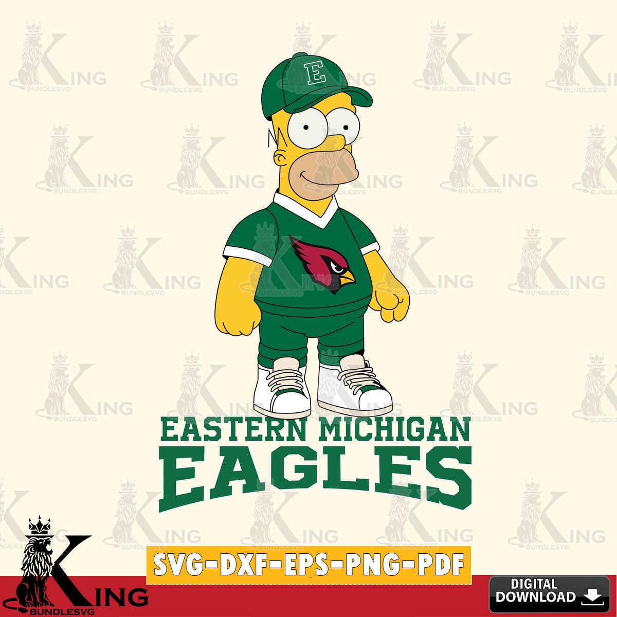 Hand-drawn style art of Eastern Michigan Eagles Homer Simpson football, versatile clip art for stickers, decals, and mugs.
