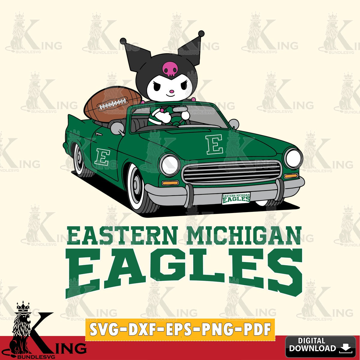 Eastern Michigan Eagles Kuromi Car Football Game SVG file, Cricut, Cut file , Digital Download , Instant Download, Sanrio svg, Clipart