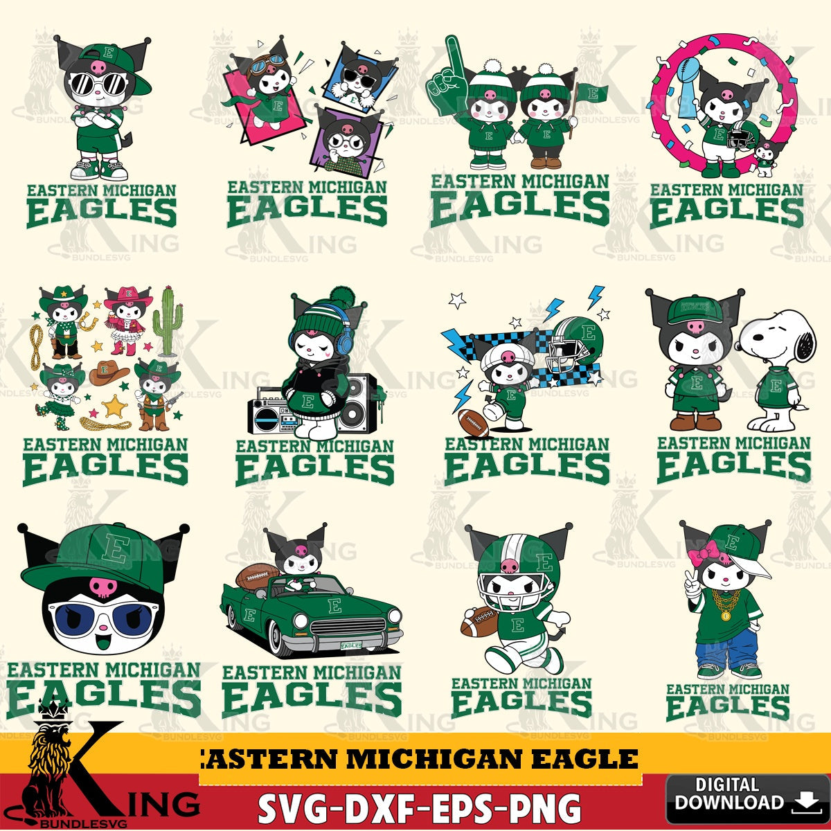 Eastern Michigan Eagles Kuromi Football Jersey NCAA Bundle SVG file, Cricut, Cut file , Digital Download , Instant Download, Sanrio svg, Clipart