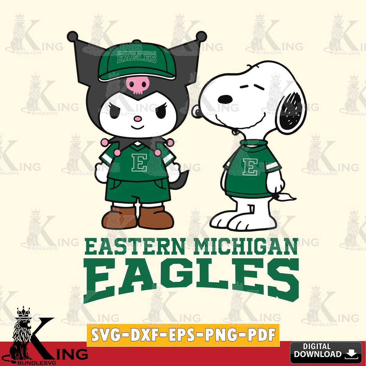 Eastern Michigan Eagles Kuromi Snoopy Football SVG file, Cricut, Cut file , Digital Download , Instant Download, Sanrio svg, Clipart