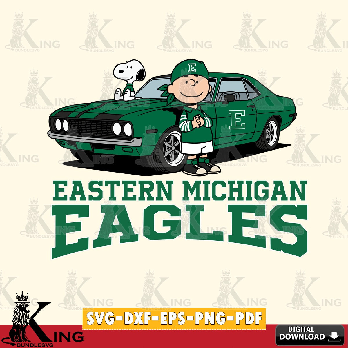 Eastern Michigan Eagles Peanuts Muscle Car SVG, Cricut, Cut file , Digital Download , Instant Download, Peanuts svg, NCAA svg, Football svg, Sport svg