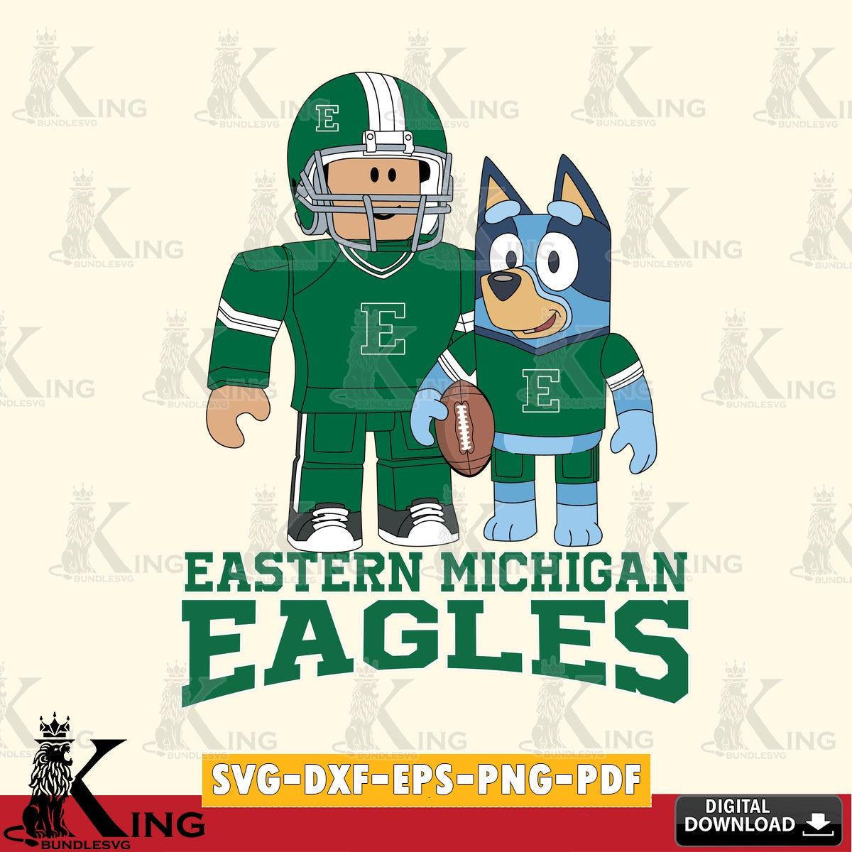 Eastern Michigan Eagles Roblox & Bluey Football SVG file , NCAA Cricut, File cut , Digital Download , PDF File