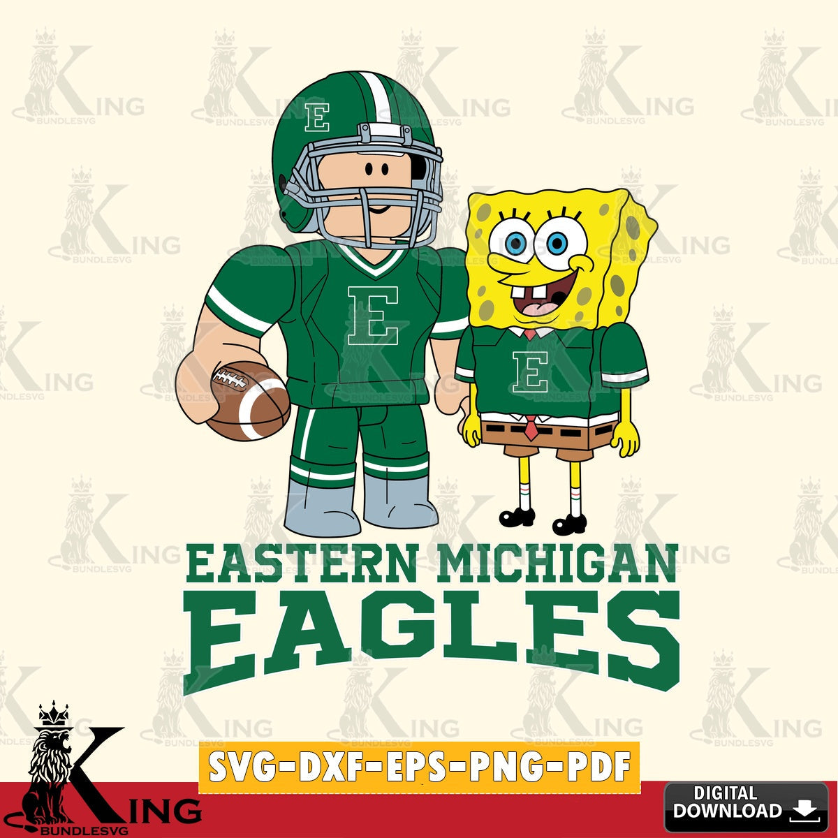 Eastern Michigan Eagles Roblox & Spongebob Football SVG file , NCAA Cricut, File cut , Digital Download , PDF File
