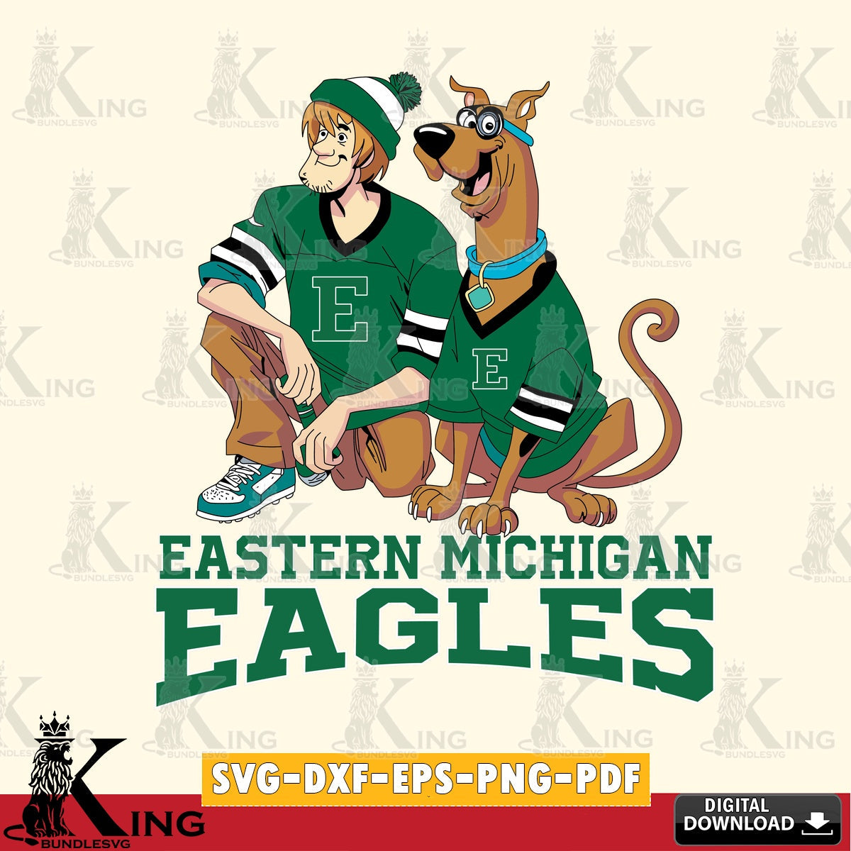 Eye-catching graphic of Eastern Michigan Eagles Shaggy and Scooby Doo football, vector illustration for POD merchandise and