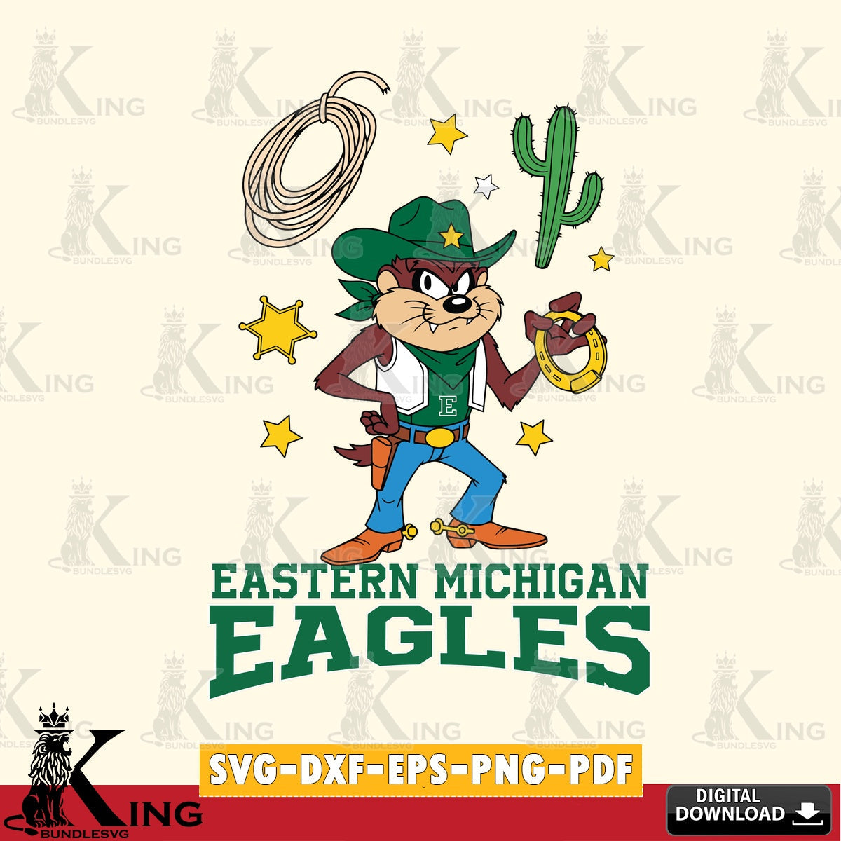 Eastern Michigan Eagles Taz Cowboy Western SVG file, Cut file , Digital Download , Instant Download, Taz svg, NCAA svg