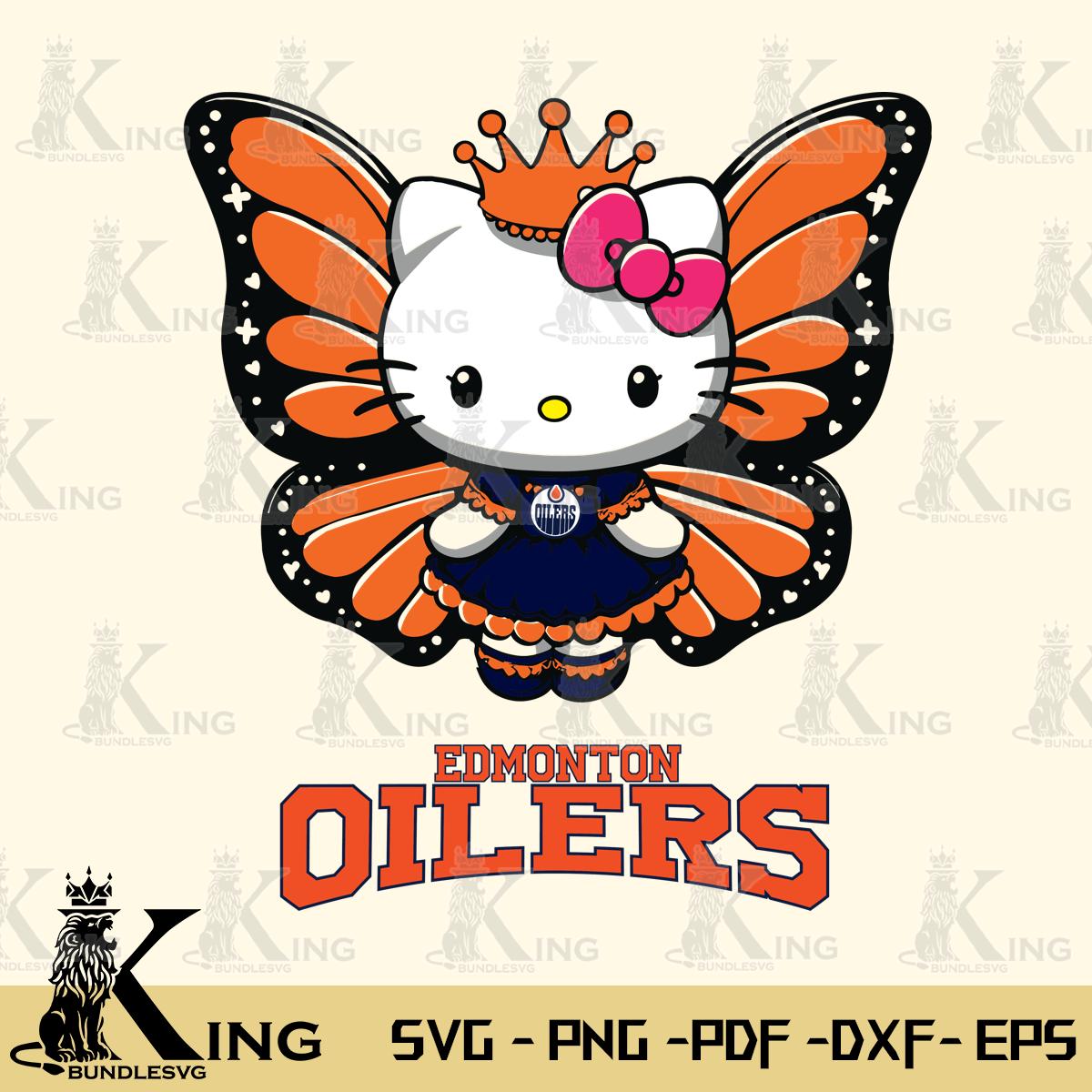 Edmonton Oilers Kitty Wings & Flowers Svg Eps Dxf Png File, Digital Download
