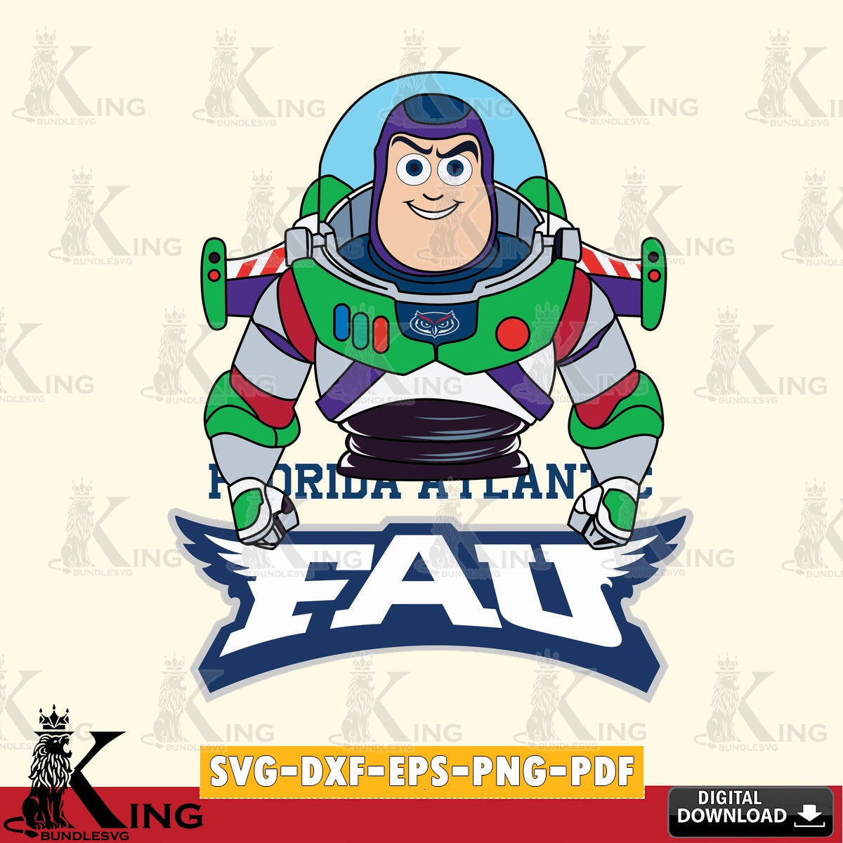 Vector design showing Florida Atlantic Owls Buzz Lightyear Football, NCAA, vector art for engraving, cutting, and printing