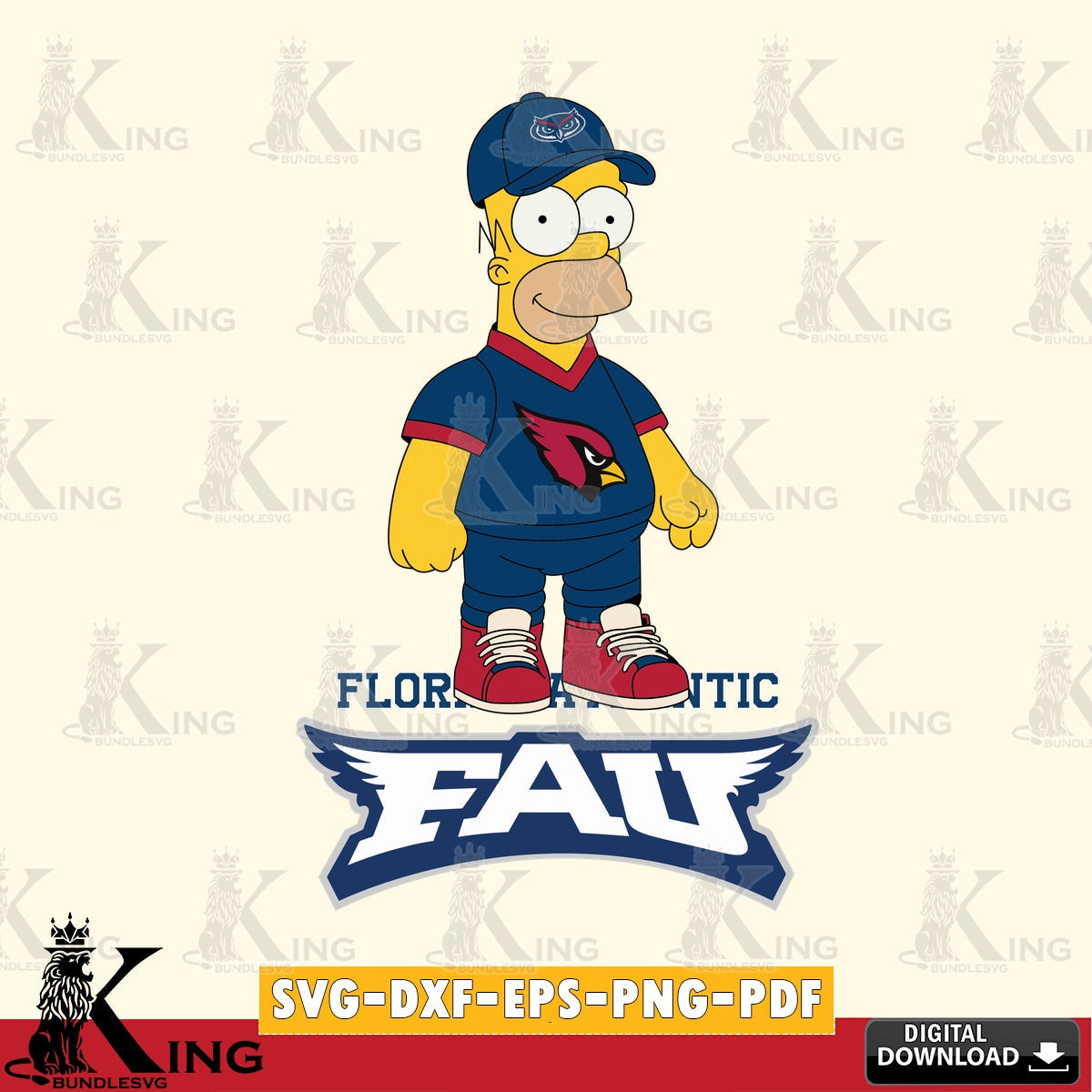 Beautiful illustration of Florida Atlantic Owls Homer Simpson Football, SVG PNG files perfect for Cricut and Silhouette cutting