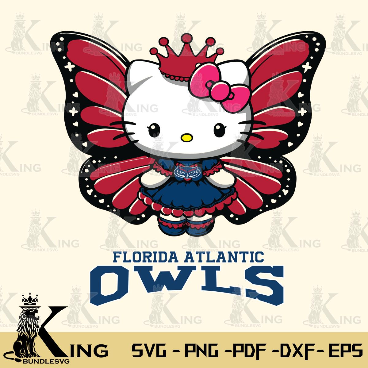 Florida Atlantic Owls Kitty Wings & Flowers Svg Eps Dxf Png File, Digital Download