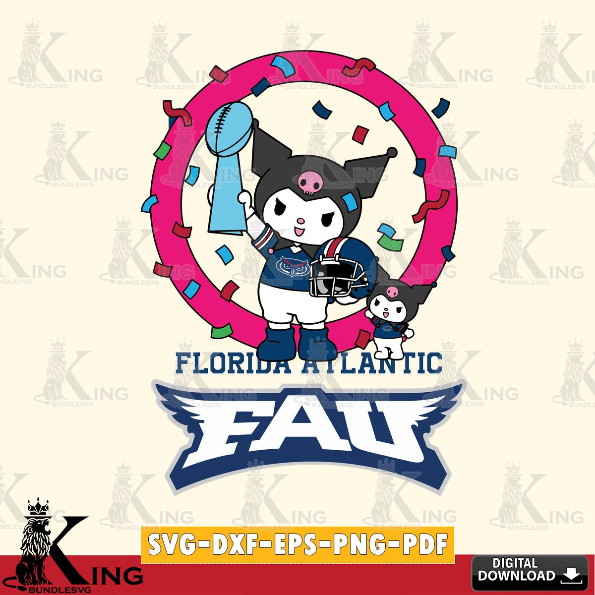 Florida Atlantic Owls Kuromi Football Champion SVG file, Cricut, Cut file , Digital Download , Instant Download, Sanrio svg, Clipart