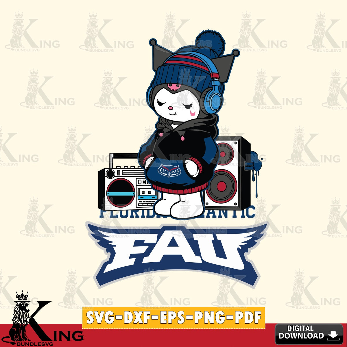 Florida Atlantic Owls Kuromi Football Music SVG file, Cricut, Cut file , Digital Download , Instant Download, Sanrio svg, Clipart