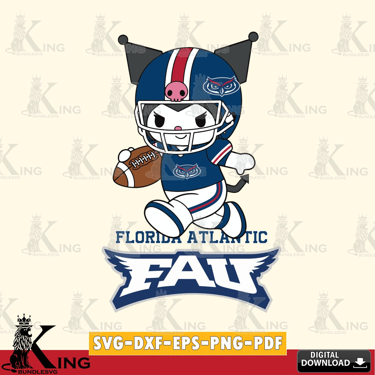 Florida Atlantic Owls Kuromi Football Run SVG file, Cricut, Cut file , Digital Download , Instant Download, Sanrio svg, Clipart