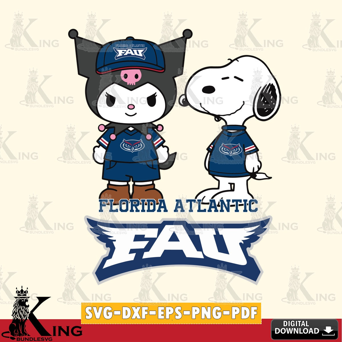 Florida Atlantic Owls Kuromi Snoopy Football SVG file, Cricut, Cut file , Digital Download , Instant Download, Sanrio svg, Clipart