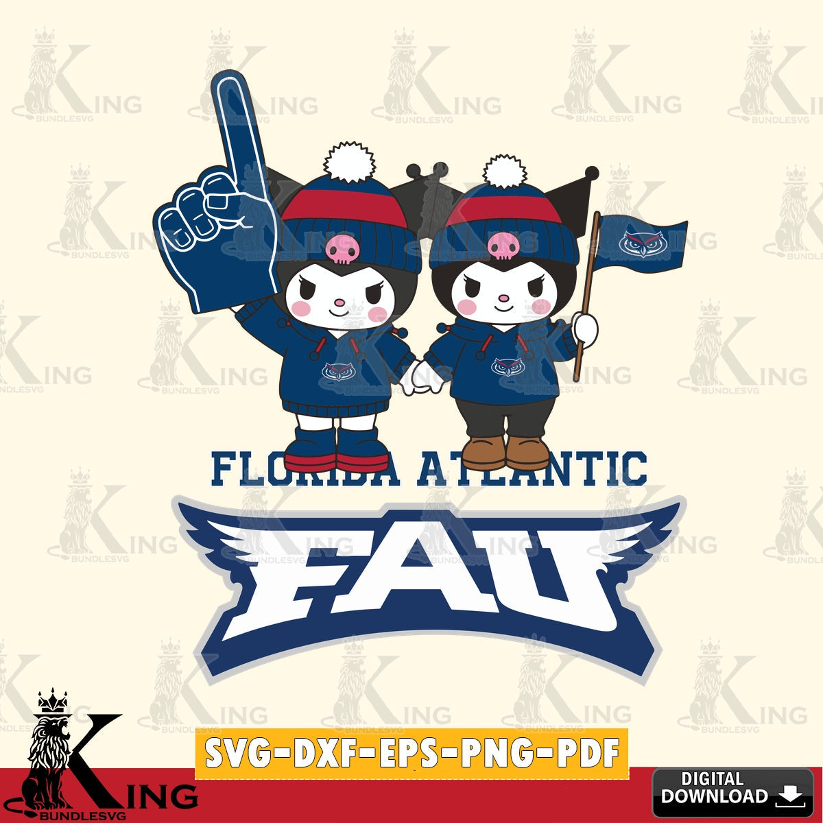 Florida Atlantic Owls Kuromi rugby Fan SVG file, Cricut, Cut file , Digital Download , Instant Download, Sanrio svg, Clipart