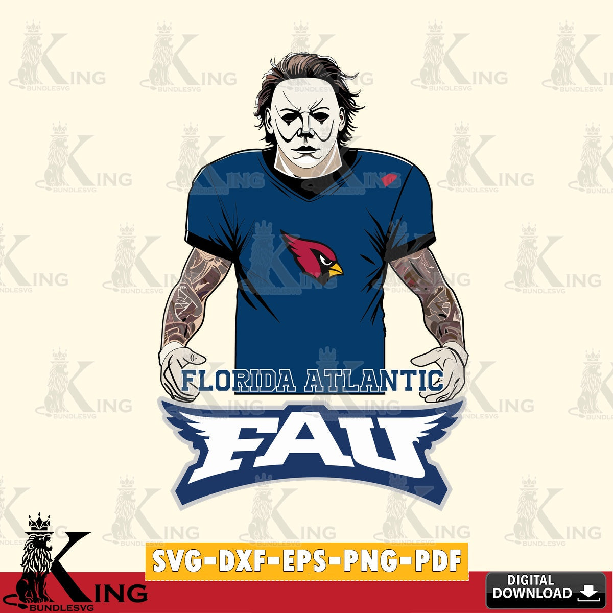 Digital clipart of Florida Atlantic Owls Michael Myers Tattoo Football, SVG PNG design suitable for Glowforge and laser cutting