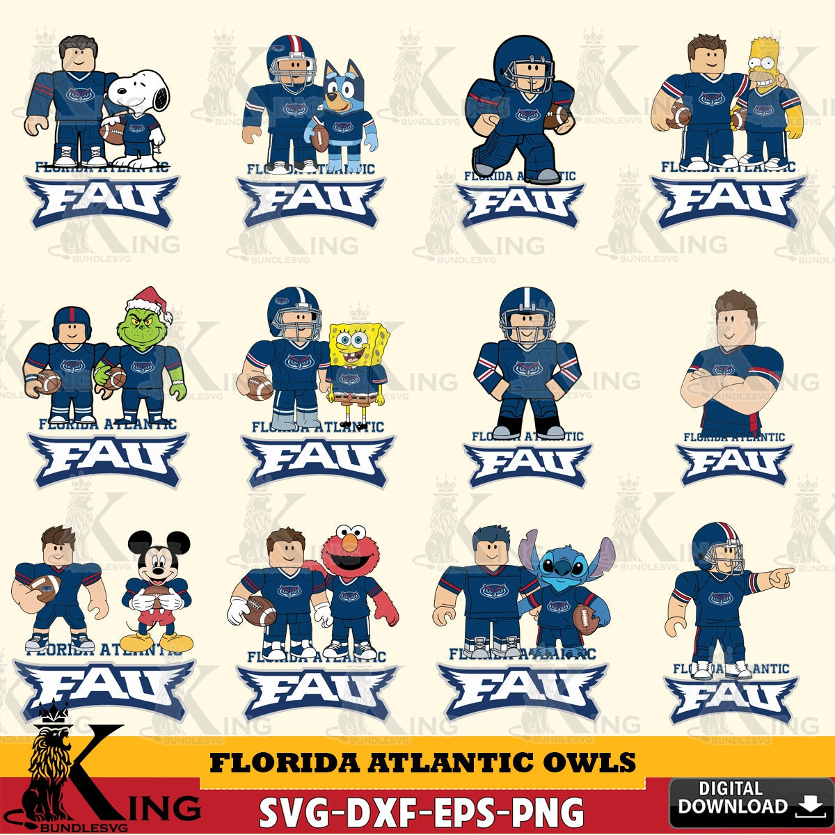 Florida Atlantic Owls Roblox With Friends football NCAA Bundle SVG file , NCAA Cricut, File cut , Digital Download , PDF File