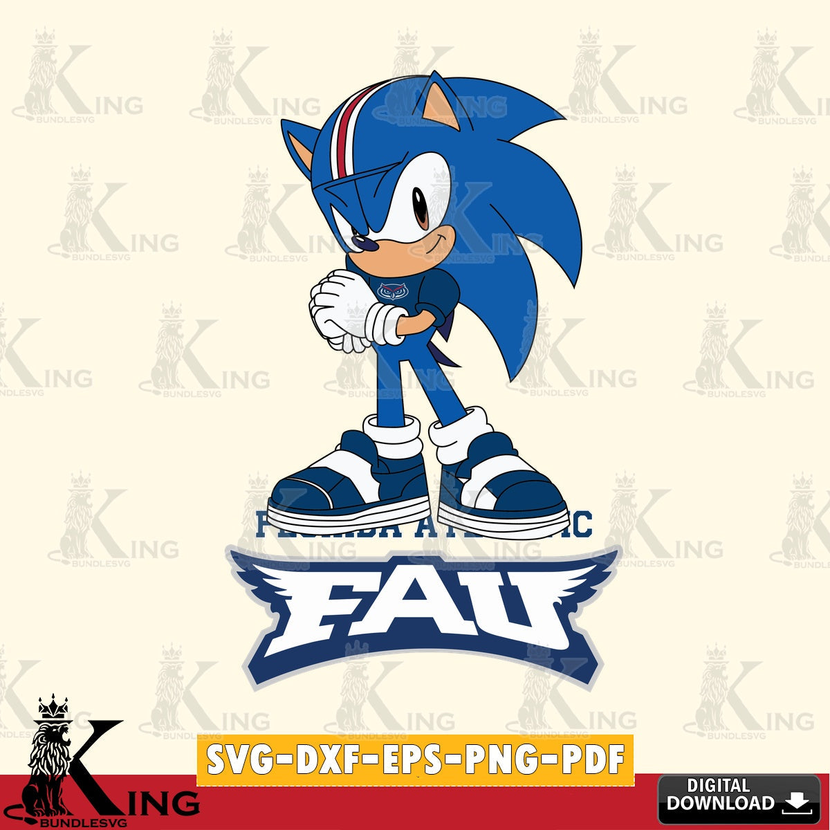 Printable art of Florida Atlantic Owls Sonic cute Football printable vector design for sublimation and crafts