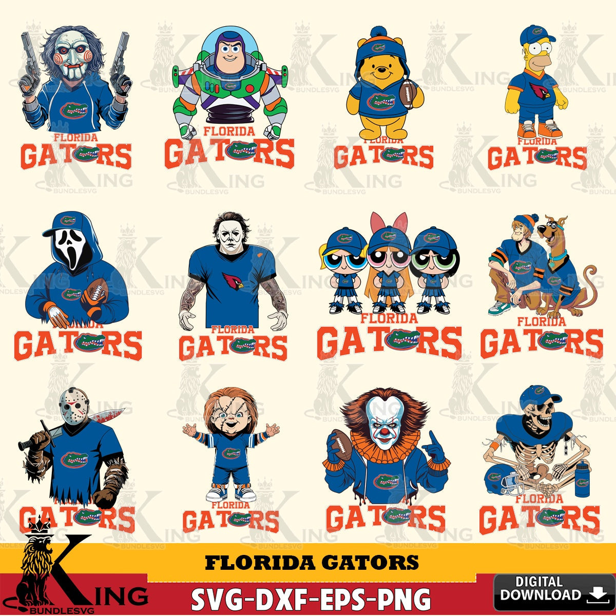 Huge collection of Florida Gators Cartoon Football NCAA Bundle, versatile clip art for stickers, decals, and mugs