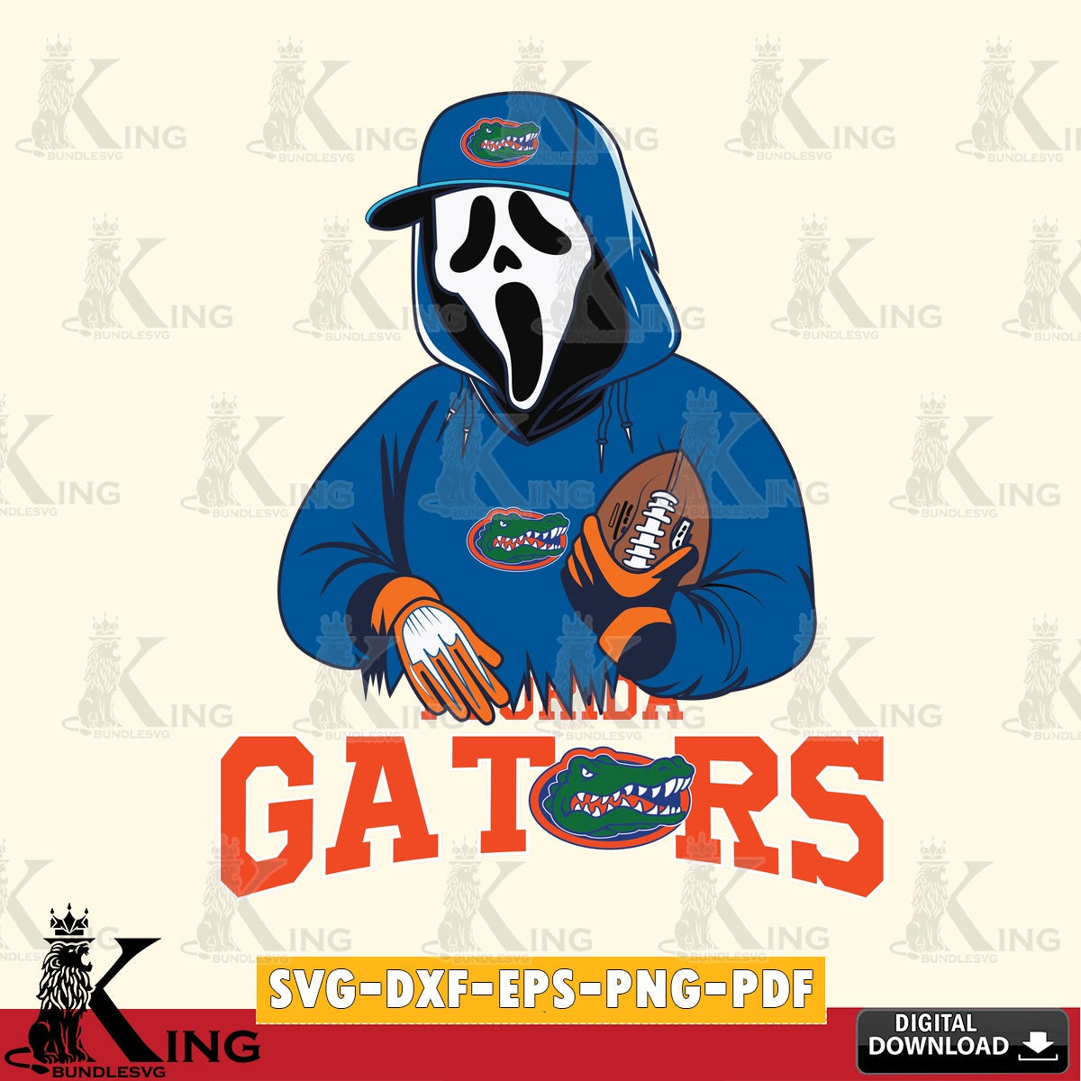 High-quality graphic of a Florida Gators Ghostface Scream football player, SVG PNG files perfect for Cricut and Silhouette cutting